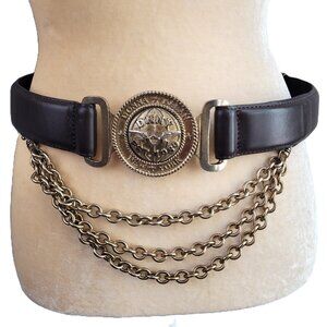 Donna Karan New York DKNY Large Vtg Chain Brown Leather Belt Adjustable 80"s